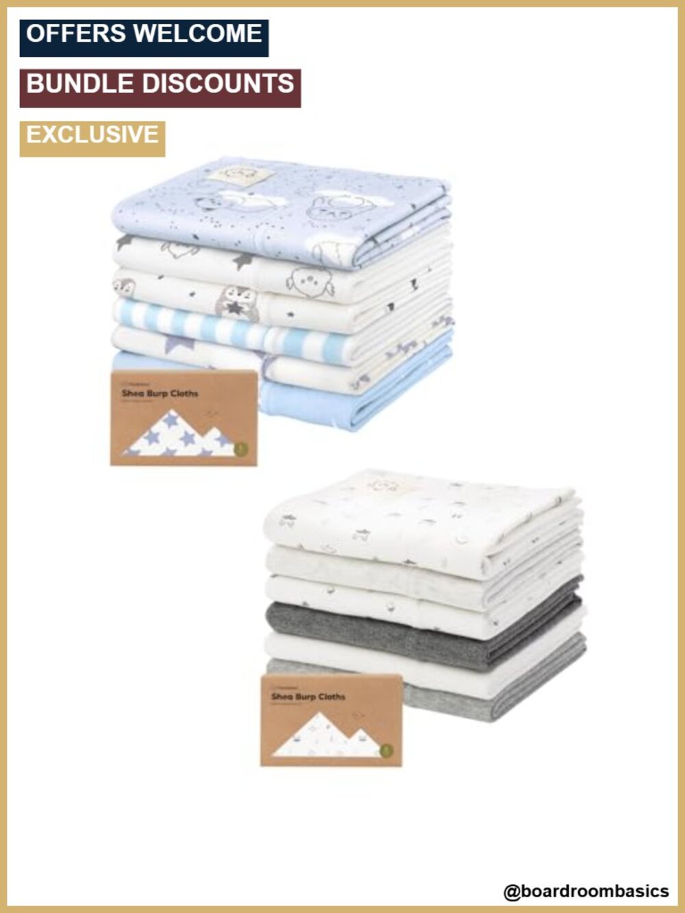 6-Pack Large Cotton Burp Cloths for Babies Soft Absorbent